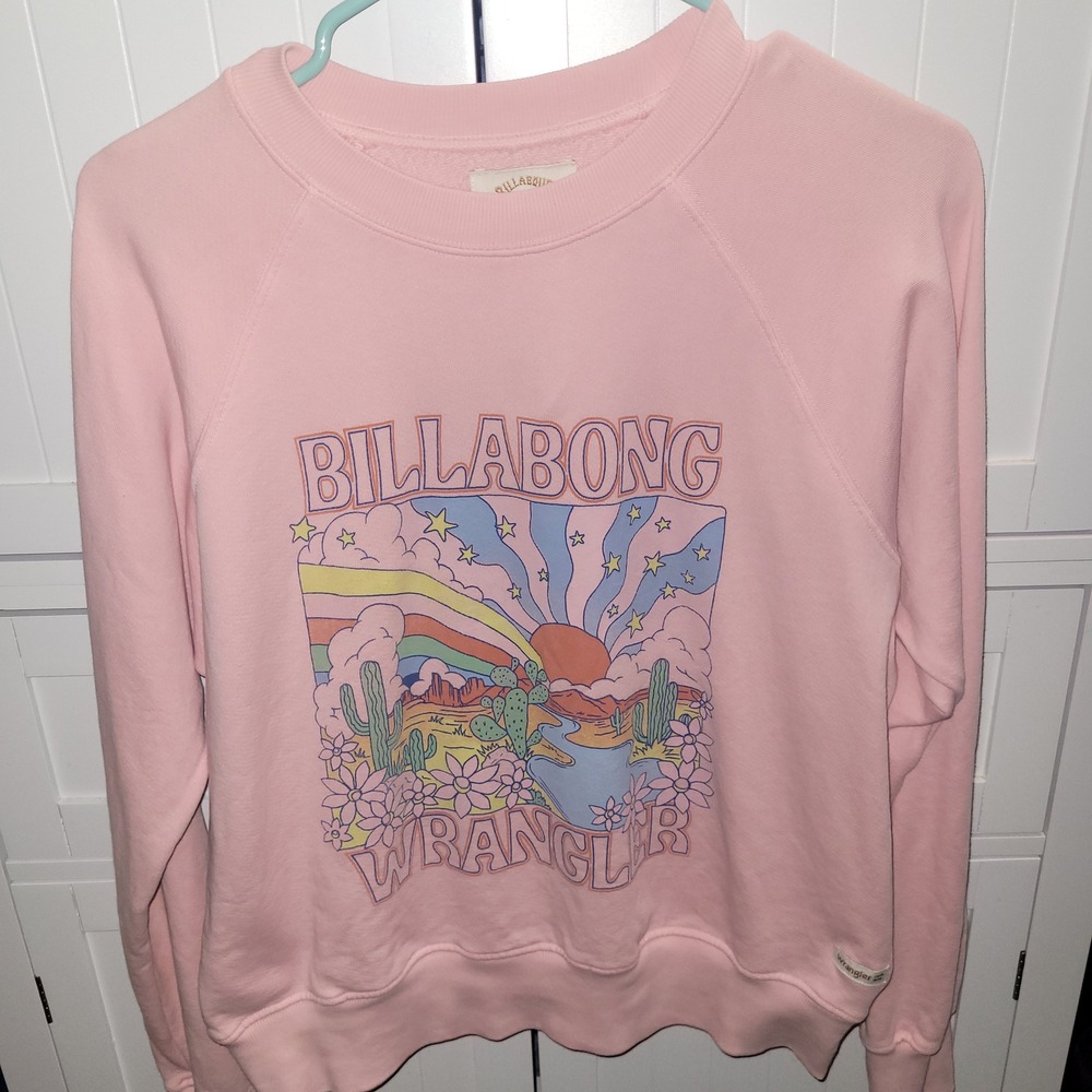 Billabong x Wrangler Pink Graphic Desert Rainbow Raglan Sweatshirt Large